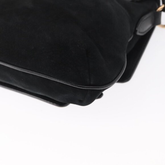 Authentic Salvatore Ferragamo Gancini Shoulder Bag Suede Leather Black Gold - Picture 5 of 16